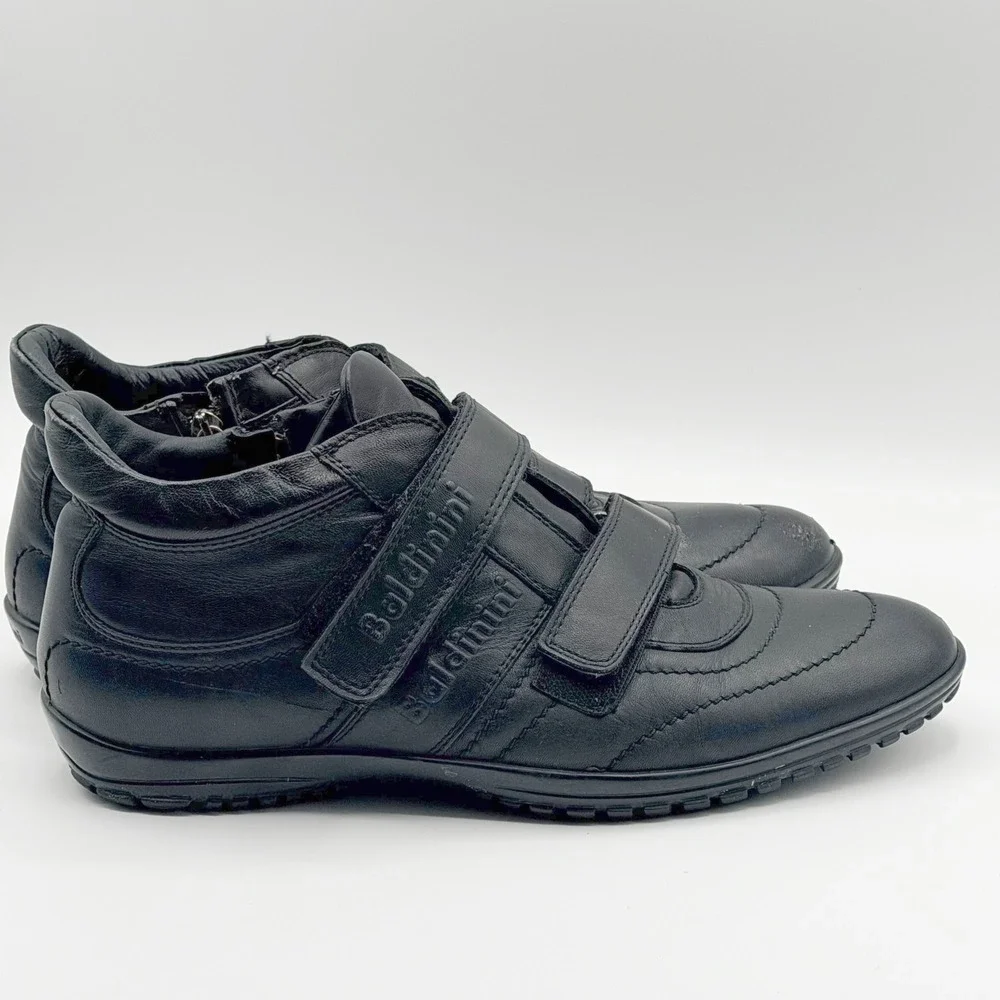 Baldinini Italy Black Leather High Top Sneakers Mens EU 42/8.5 Adjustable Luxury